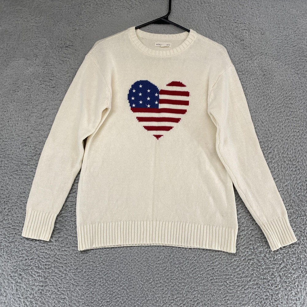 Aeropostale Sweater Size XS American Flag Heart USA Patriotic Americana Intarsia